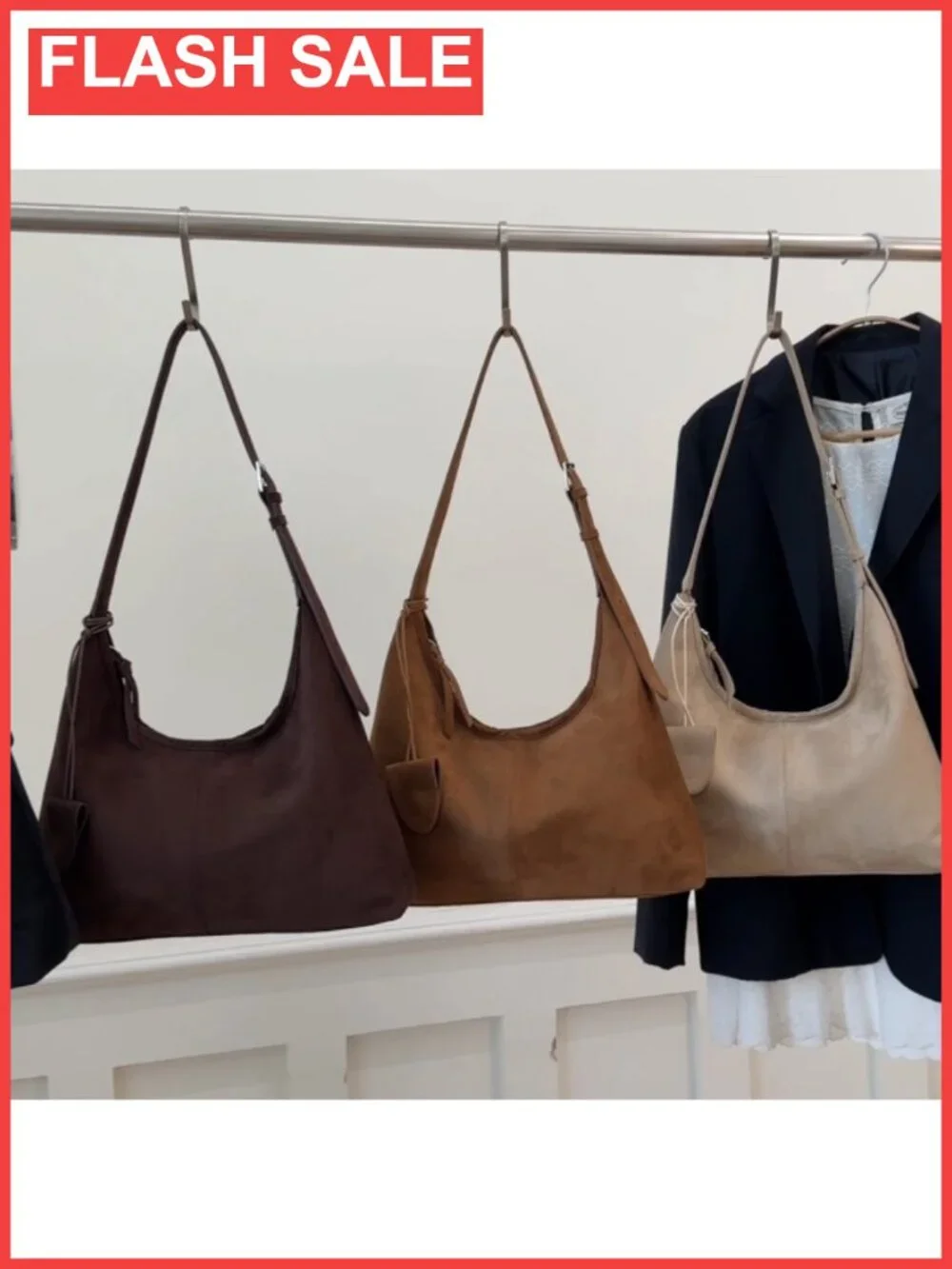 Faux Suede Hobo Bag Slouchy Tote Purse Adjustable Strap Work Travel